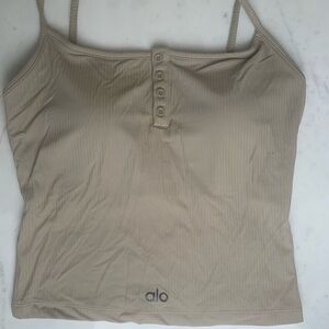 ALO Yoga Beige Ribbed Henley Cami with Button Front
